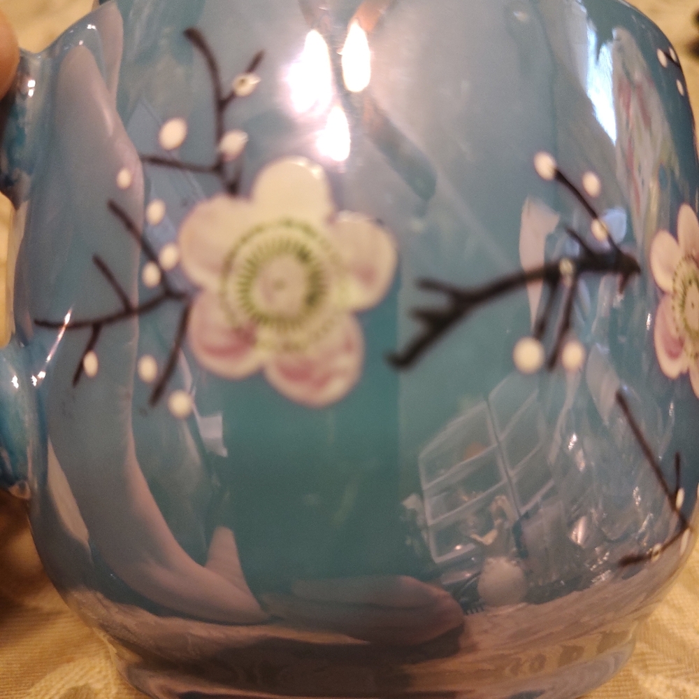 🔹⛩️🔹Gorgeous Antique 1940's Blue Lusterware Cherry Blossom Nippon Sugar Bowl - Picture 4 of 11